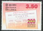Ceylon Government Gazette, 200th Anniv. - Sri Lanka Mint Stamps