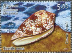 Seashells of Sri Lanka - Conus textile (Linnaeus, 1758) Textile cone - Sri Lanka Mint Stamps