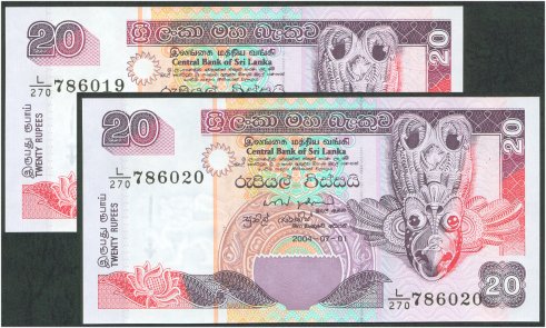 Sri Lanka 20 Rupee - July 2004 : 2 notes in sequence